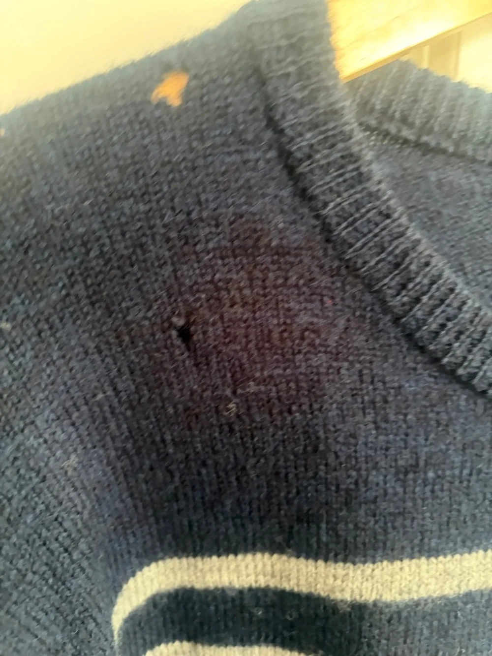 J. Crew womens Navy and White Striped merino wool Button-Shoulder Sweater.